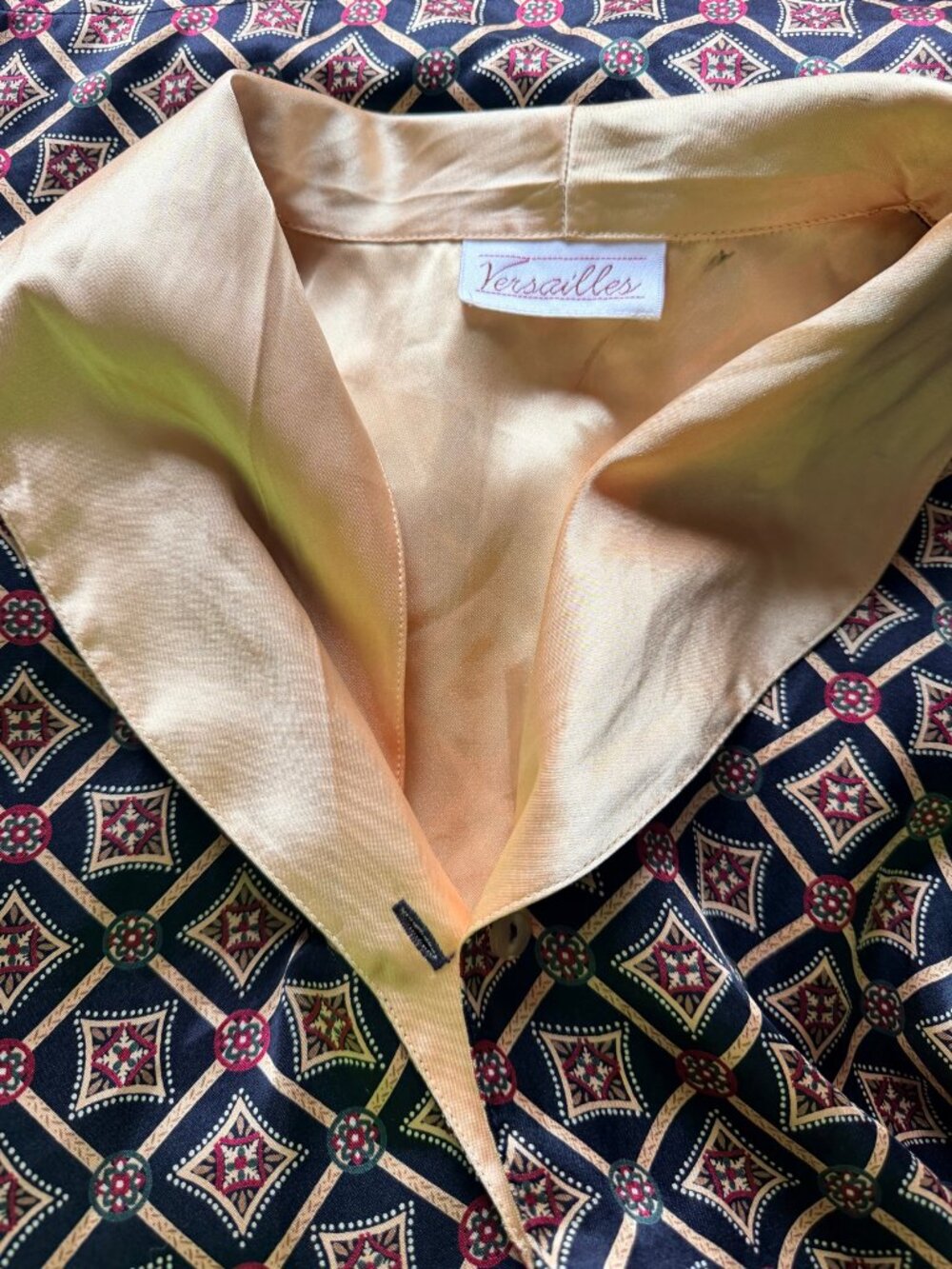 Versailles Vintage L Geometric Satin Pajama Set Top Pants Womens Luxury Satin - Picture 3 of 11